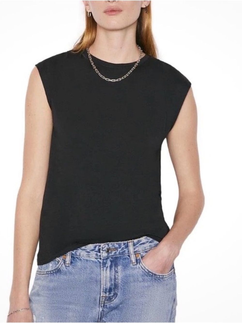 FRAME black sleeveless crewneck cropped muscle tank NWT